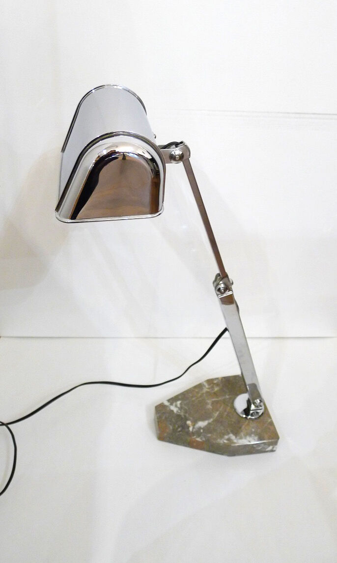 Office Art Deco lamp, chrome metal, & base marble, 1930 s