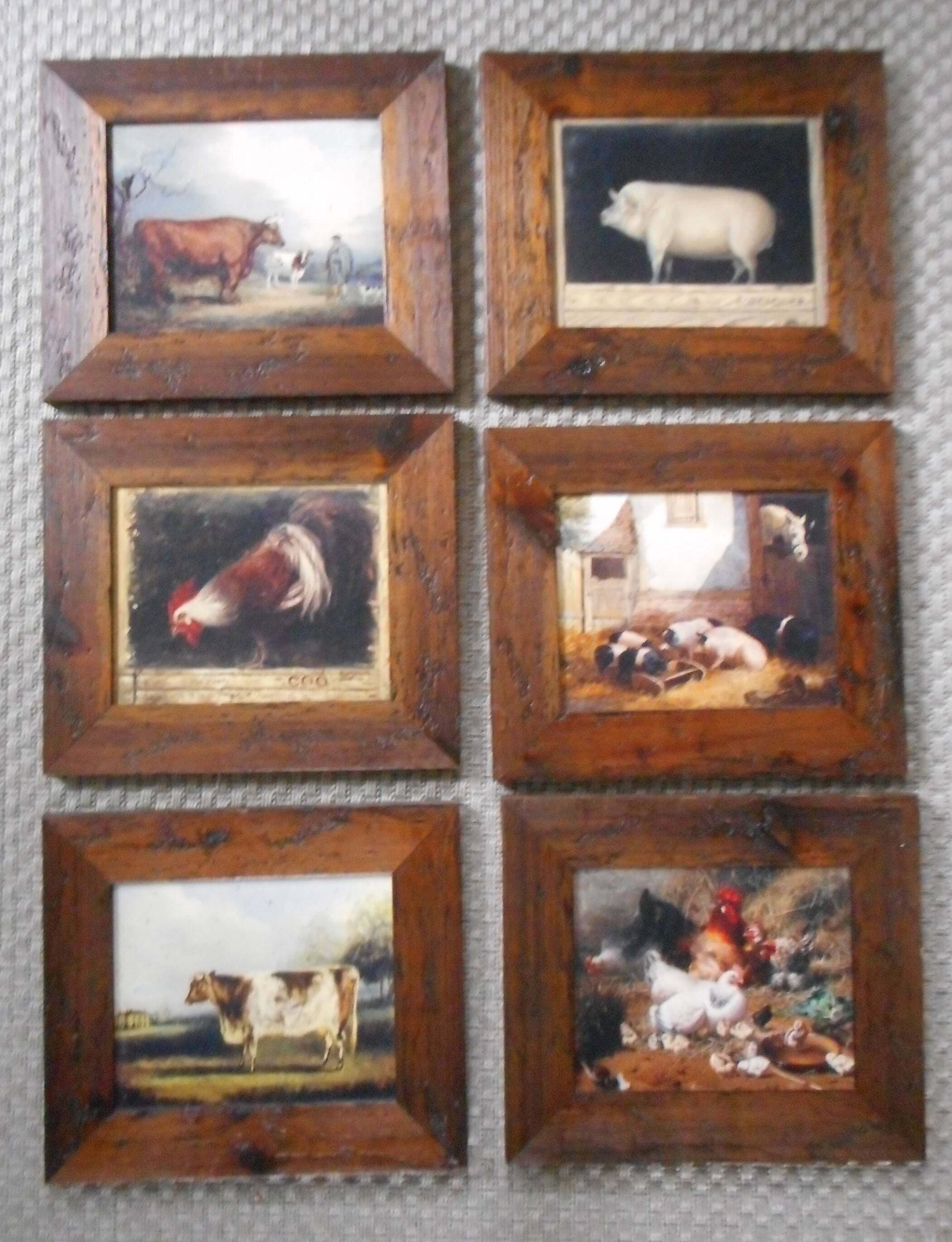6 oleograph painting Brokkpace Cows Hens Pigs