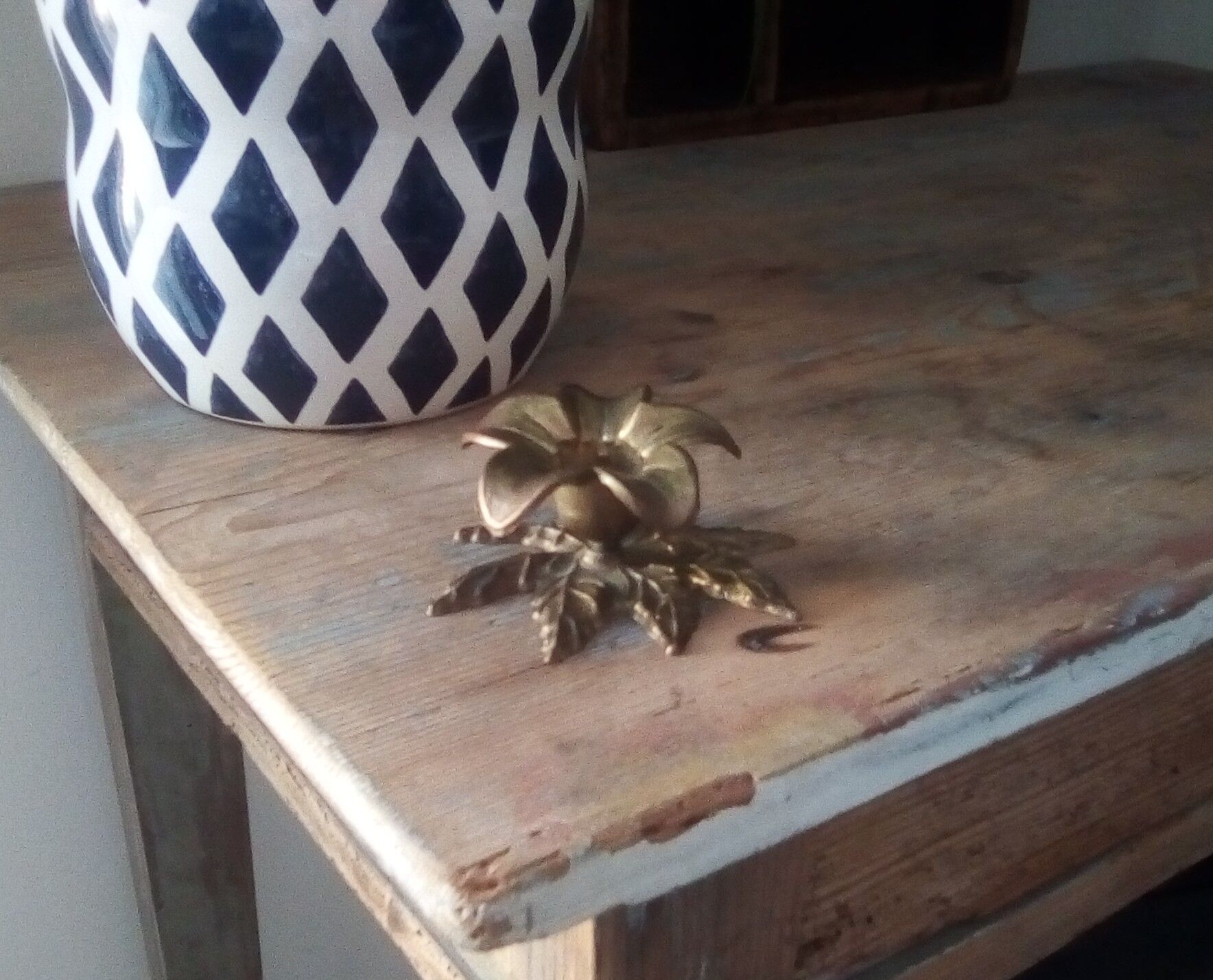 Vintage flower candlestick in chissed solid brass