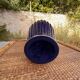 Large Glazed Ceramic Vase in Cobalt Blue with a Gold Trim and a Felt Base