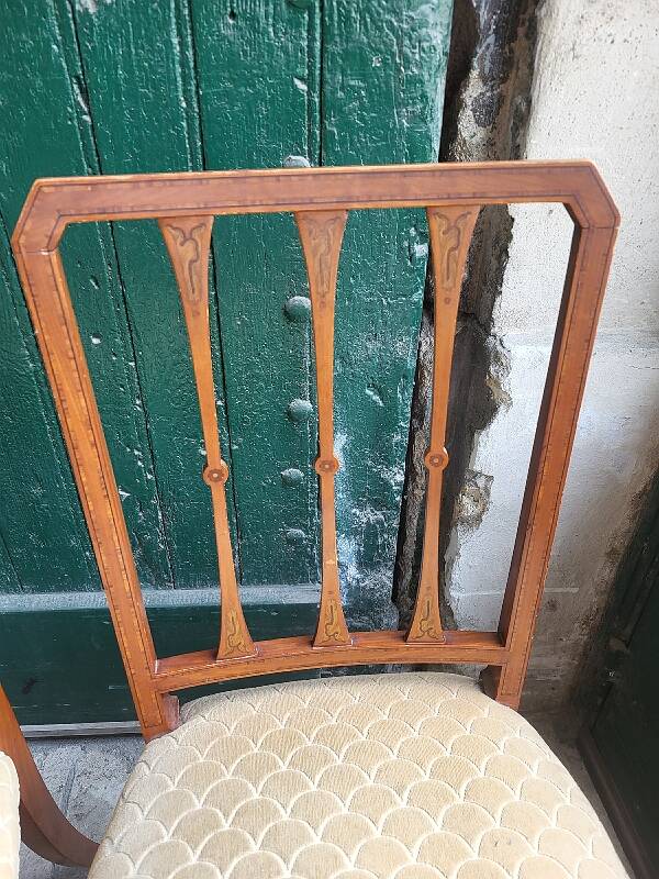 Series of 4 directory chairs in marquetry and cherry wood