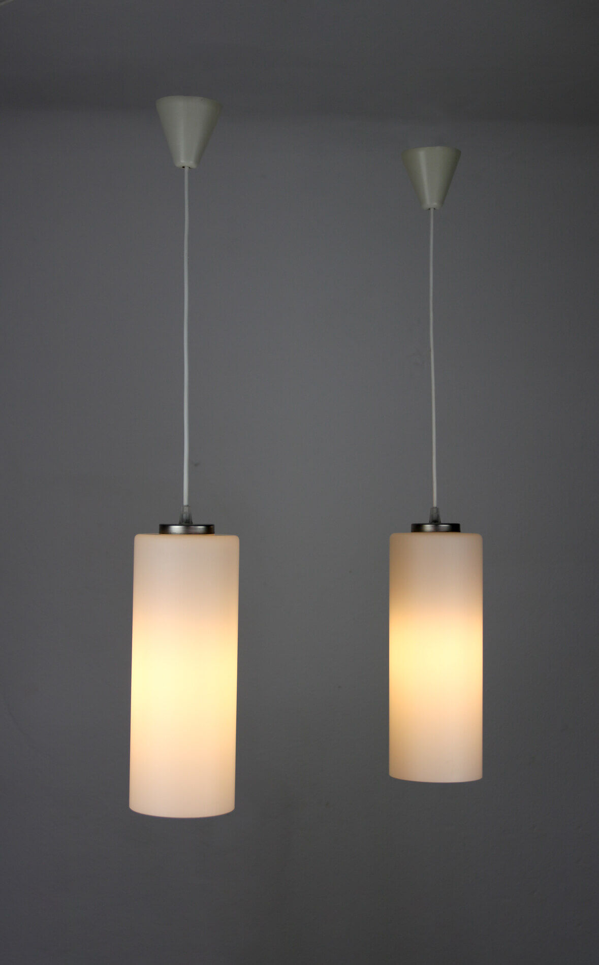 Pair of vintage Danish opaline glass hanging light