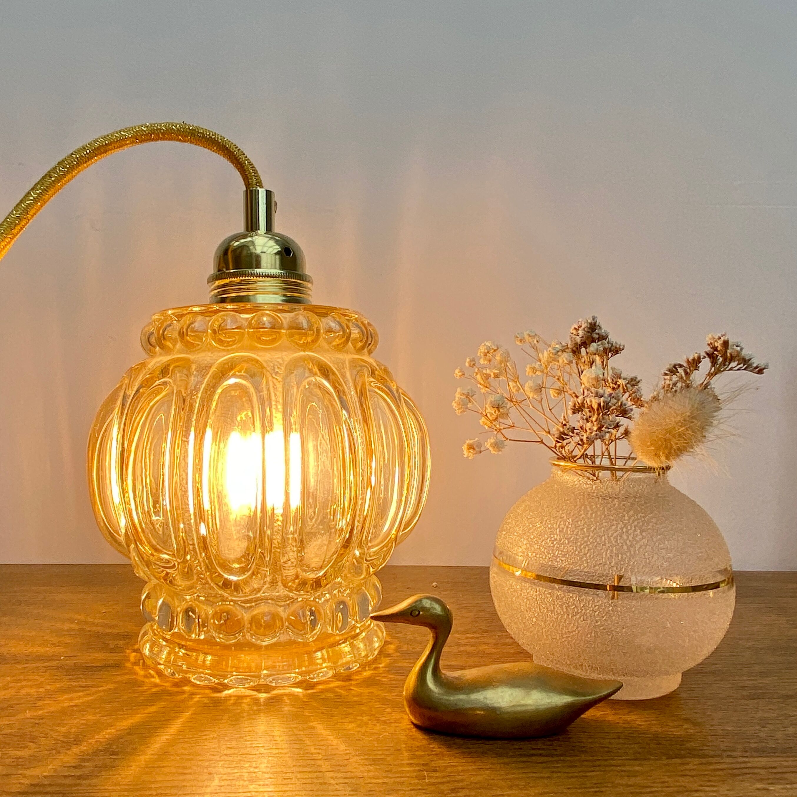 Vintage amber glass globe walker