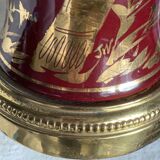 Vintage 1970 red and gold ceramic lamp with oriental decorations.