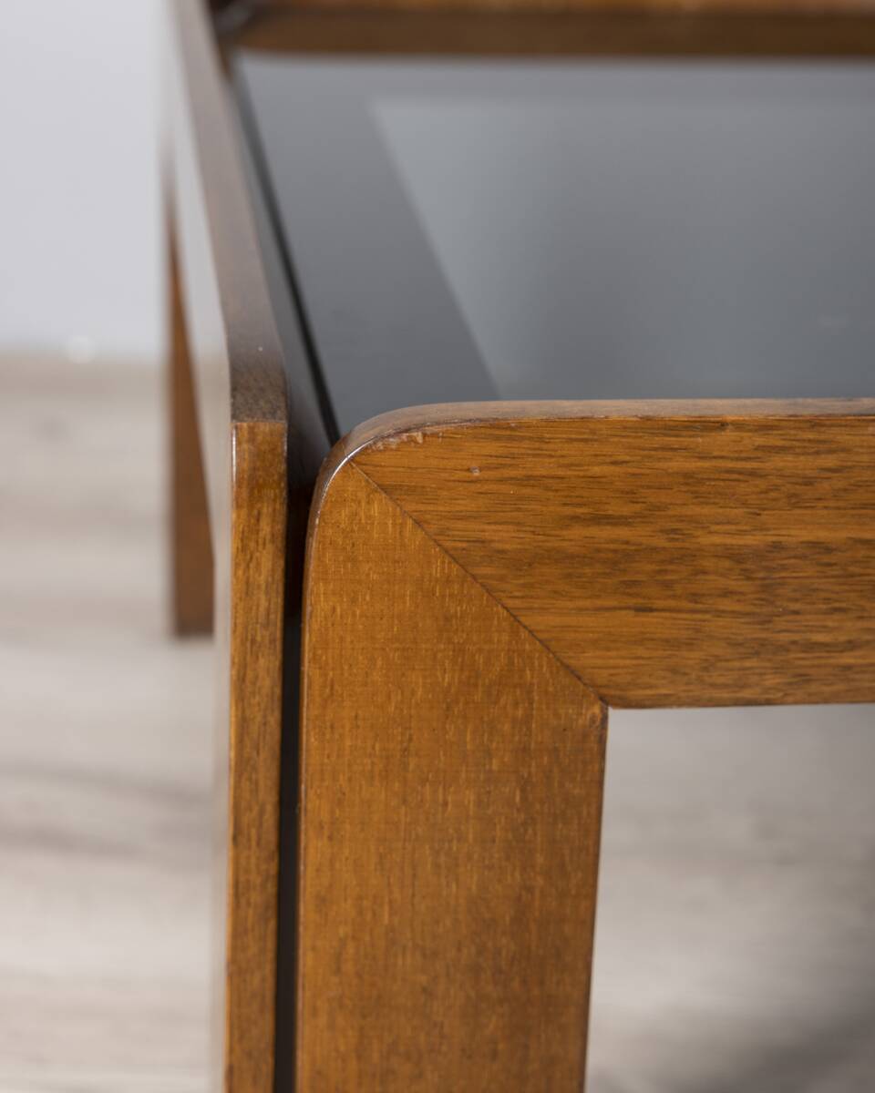 Vintage 1970s wood and glass coffee table designed by Afra and Tobia Scarpa