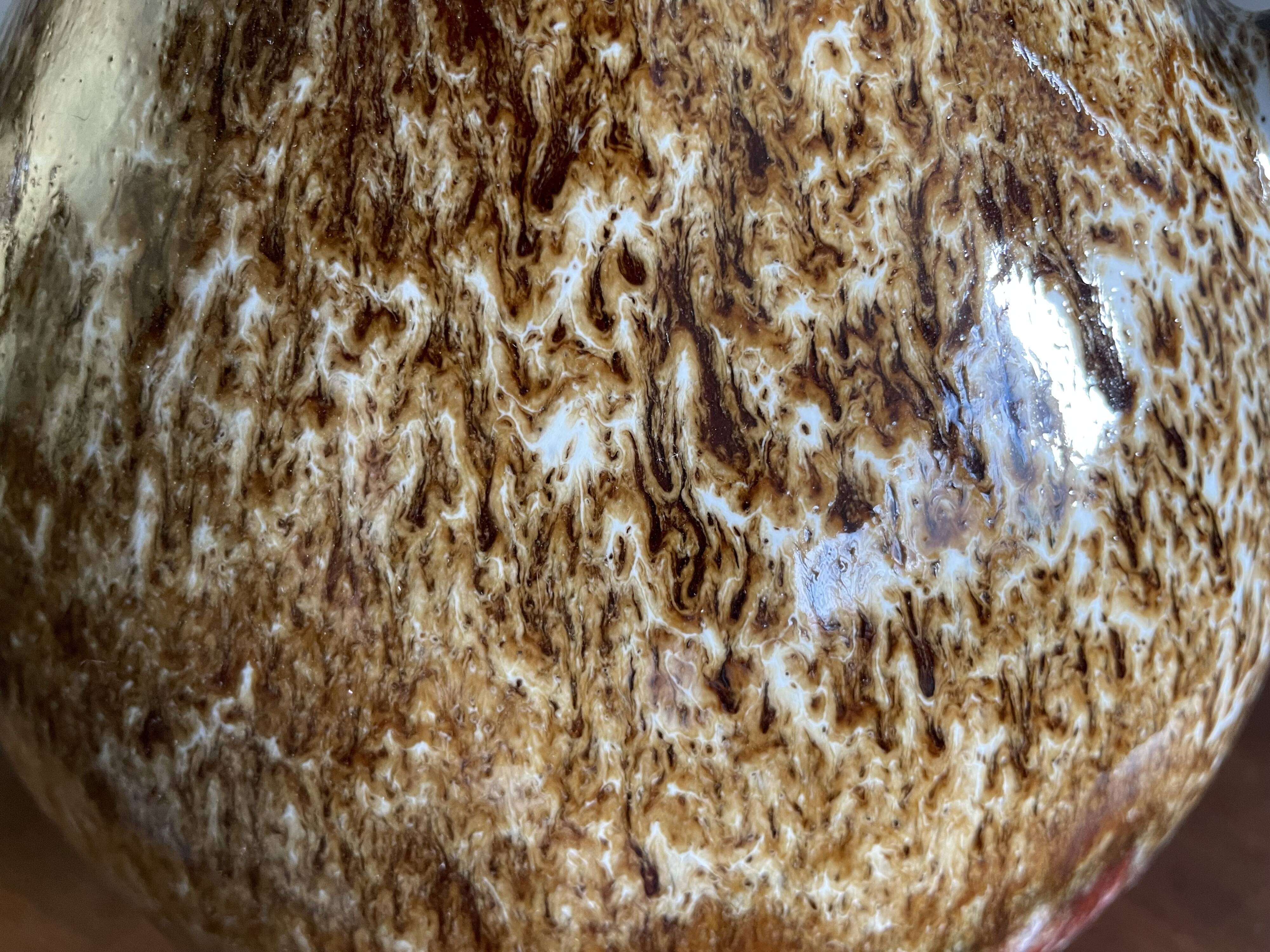 Bay Keramik red, brown and white fat lava handled vase West Germany