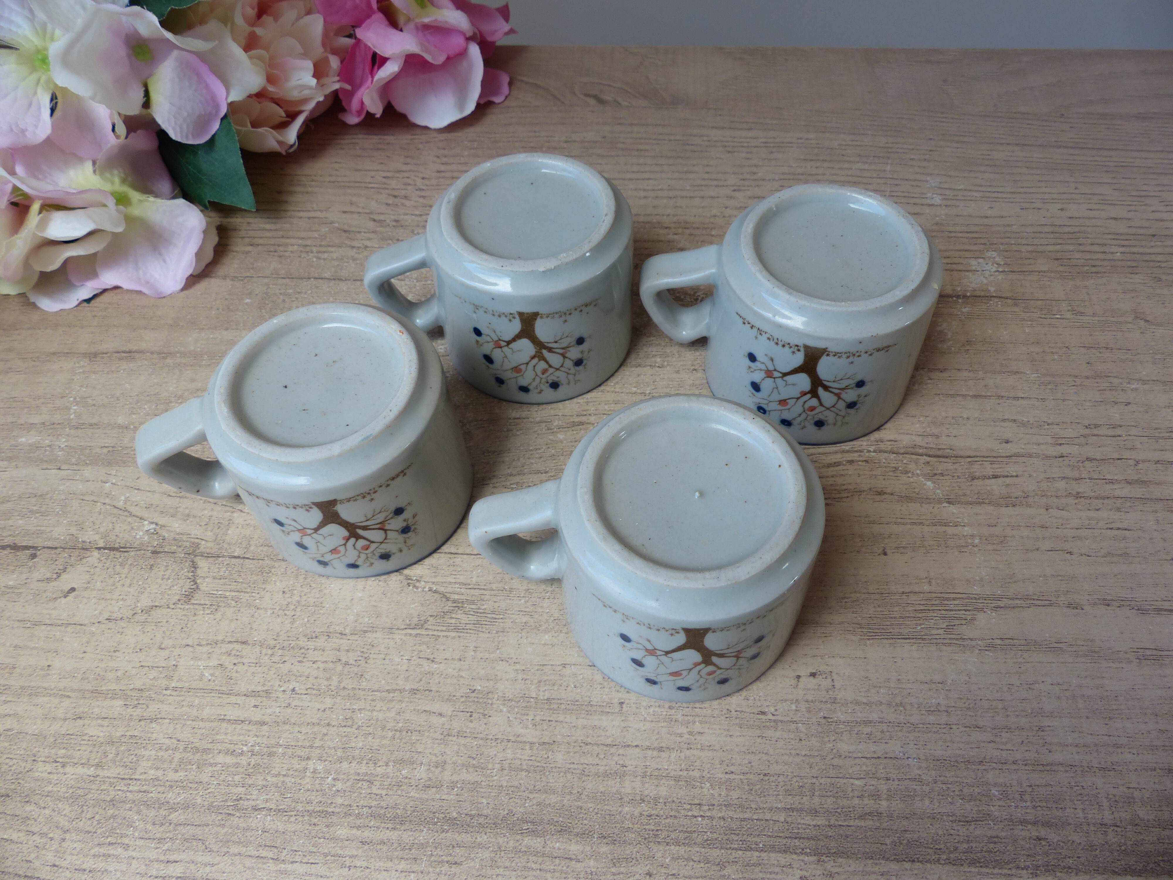 Vintage Taiwan Coffee Set, 6 Pieces, 1 Coffee Pot, 4 Cups, 1 Milk Jug, Tree of Life Pattern