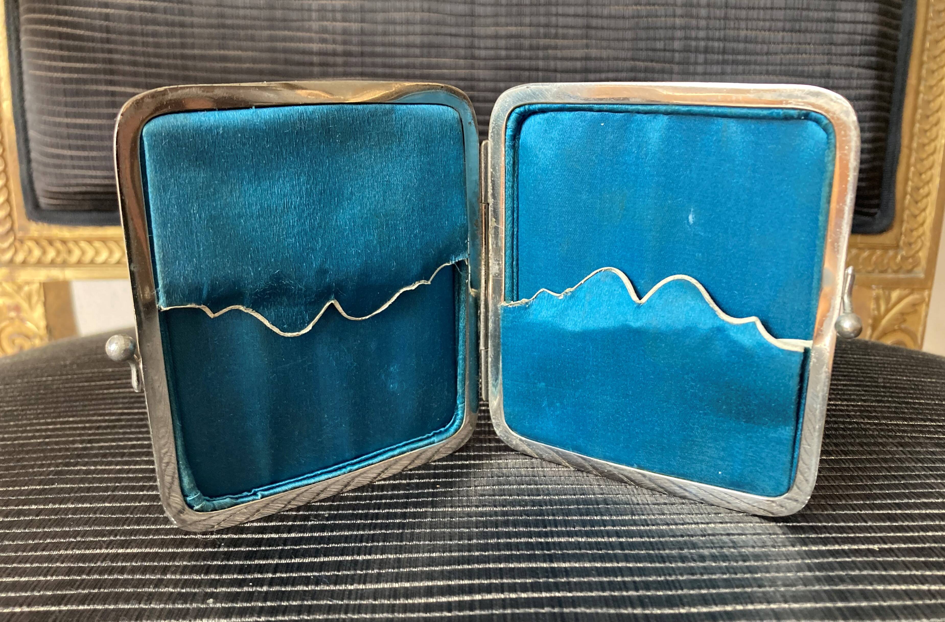 Old wooden, metal and silk cigarette case 19th century