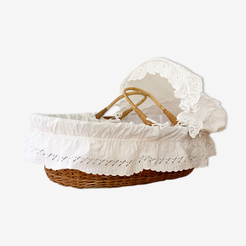 1950s wicker and rattan bassinet