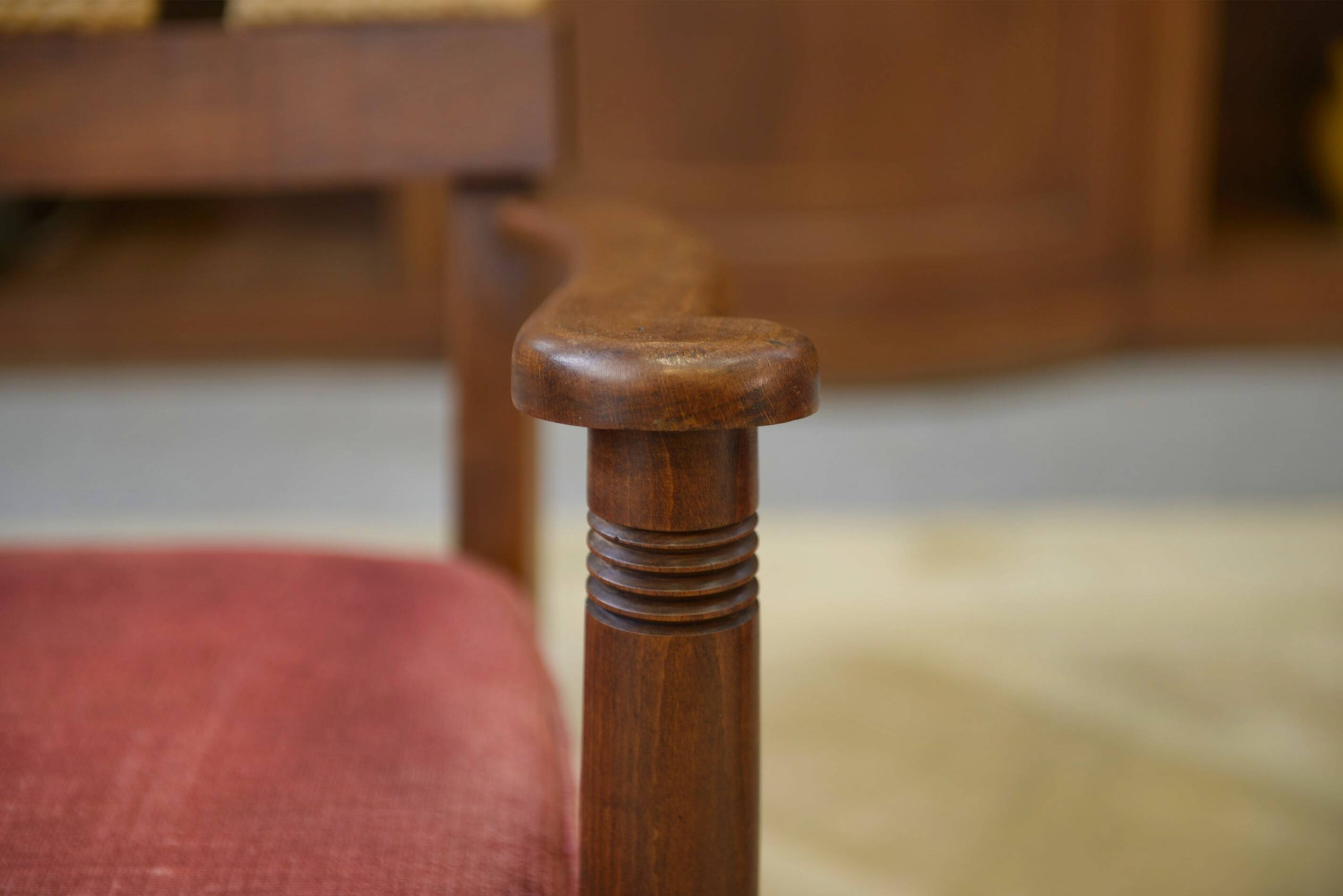 Brutalist pair of armchairs attributed to Audoux Minet, 1950s.