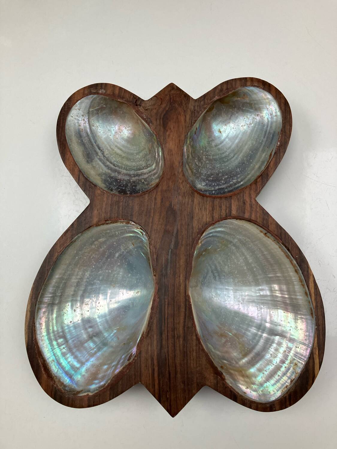 Wooden trinket tray with mother-of-pearl shells