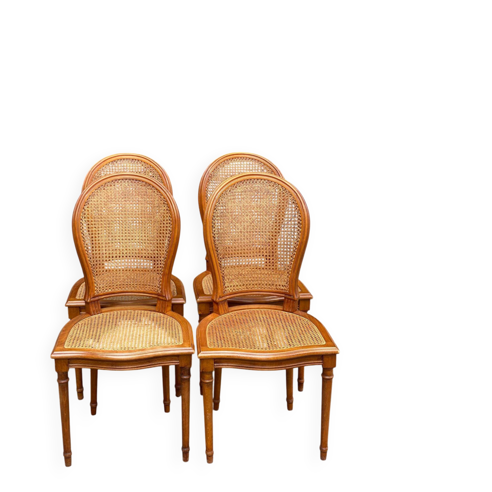 4 caned Louis XVI medallion dining chairs from the 1960s.