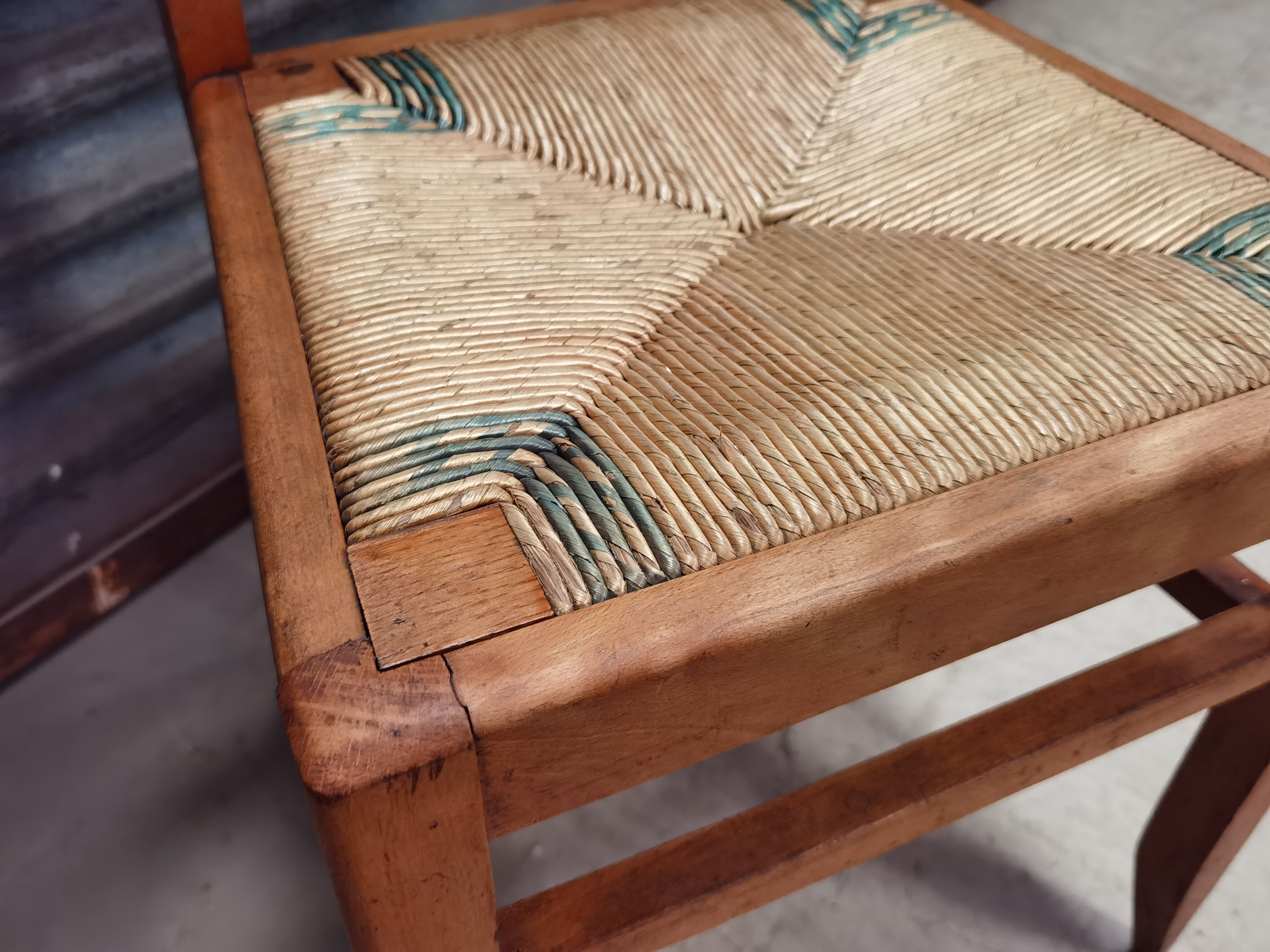 Set of 6 chairs straw wood reconstruction