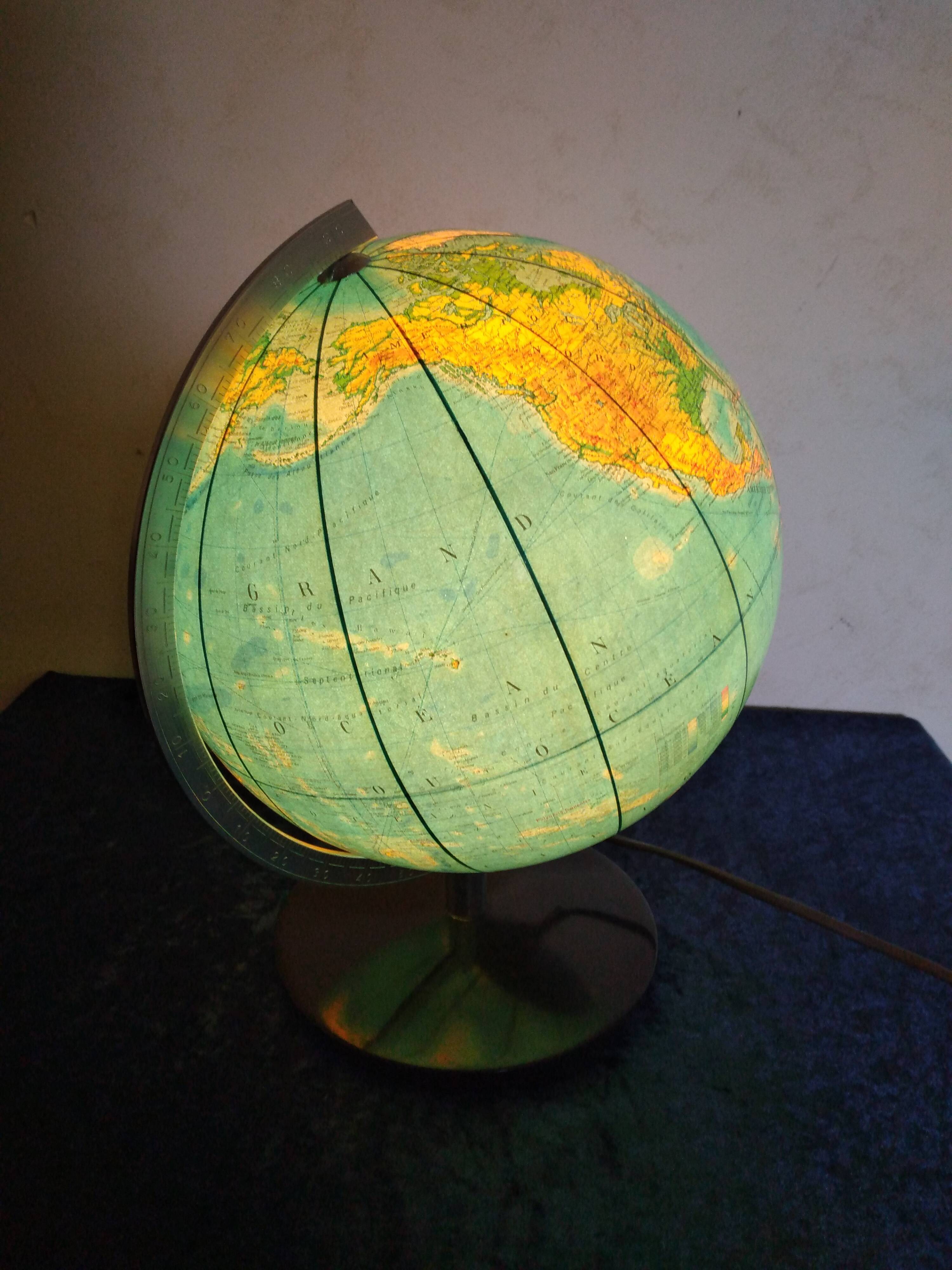 Globe terrestre lumineux vintage JRO Wechselbid, France