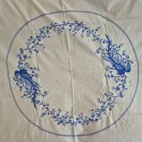 Nappe ronde et ses 8 serviettes brodées main début 20ème en percale de