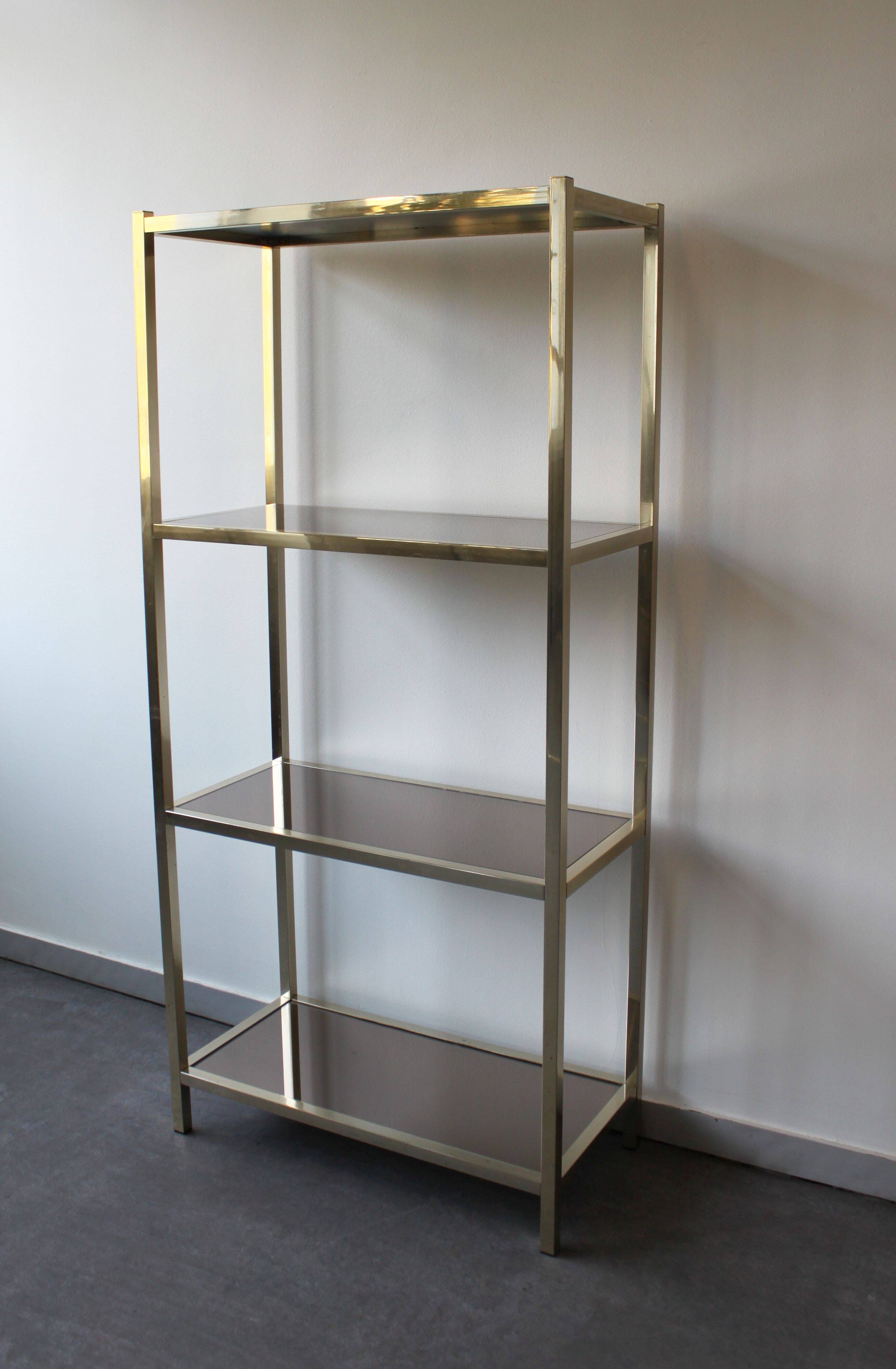 Smoked and mirrored glass shelf, Hollywood Regency style, 70s.