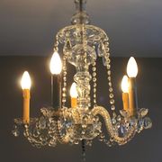 Lustre à pampilles 5 feux en cristal de Tchécoslovaquie