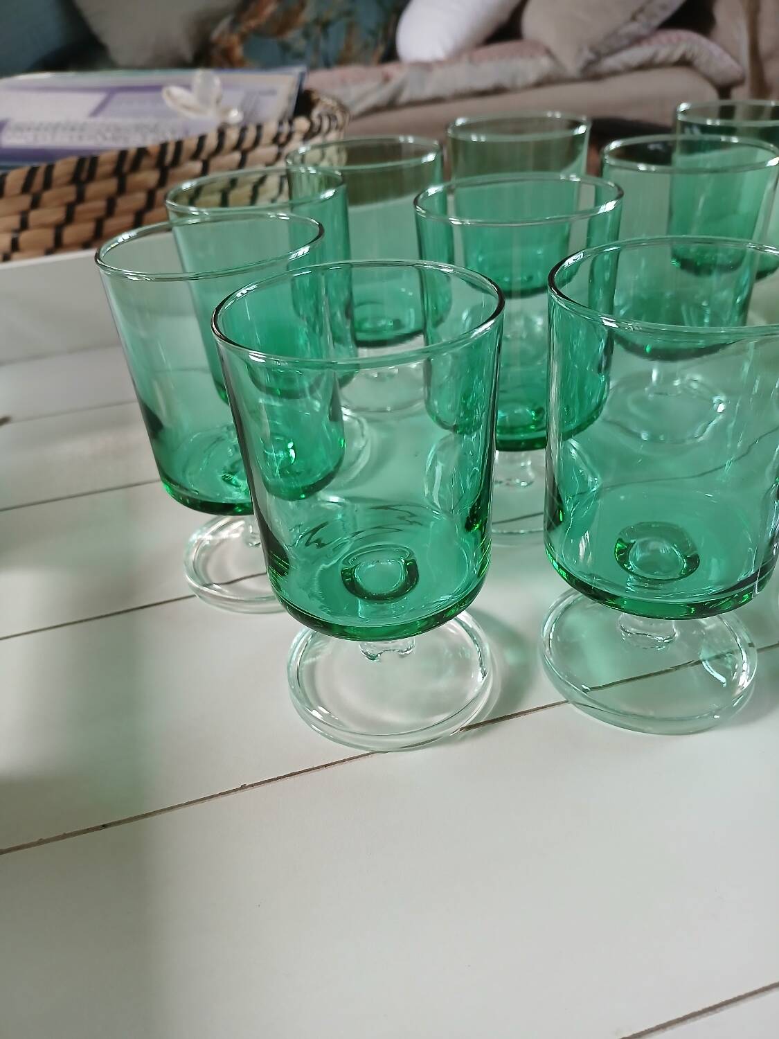 12 vintage stemmed glasses