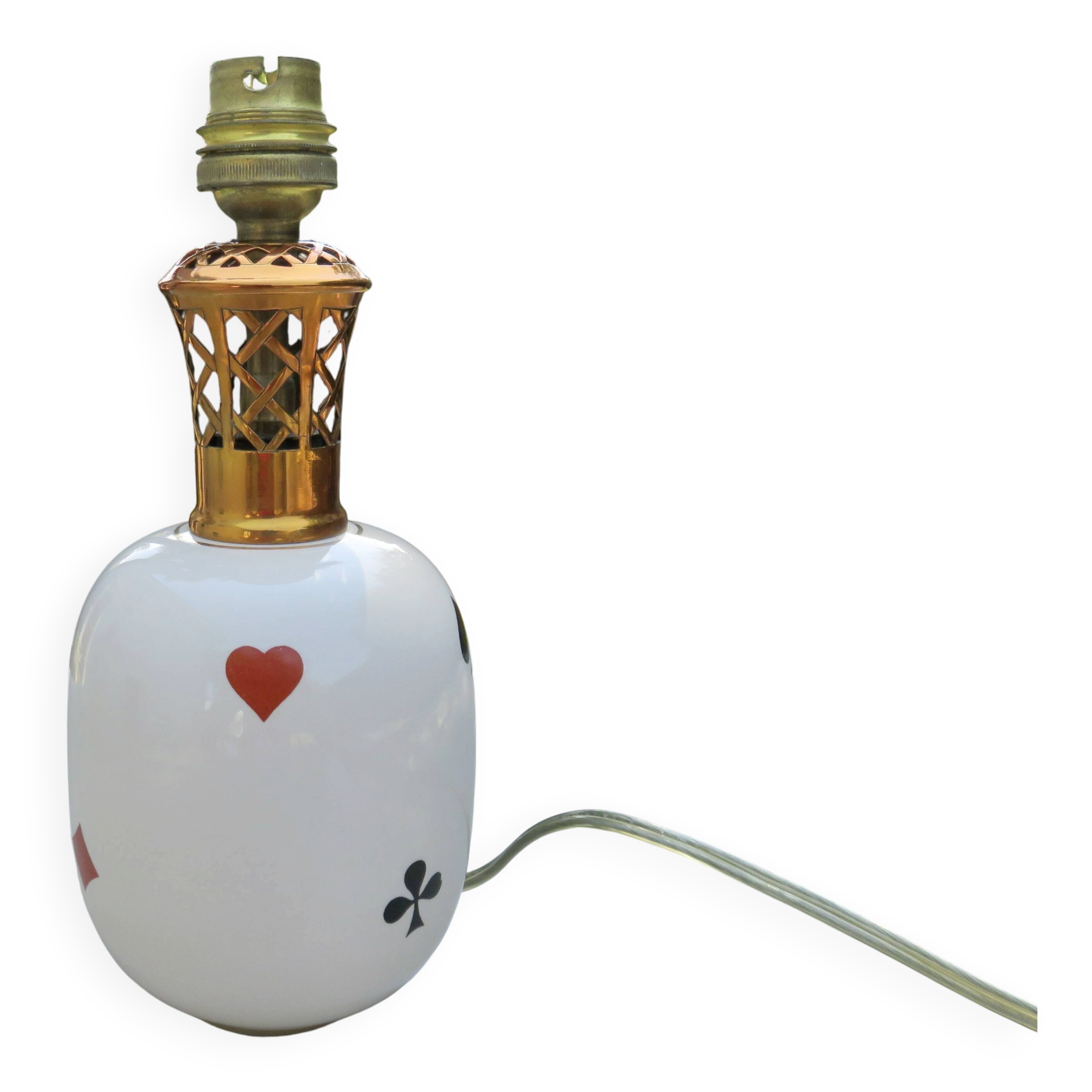 Porcelain lamp Rivière Letort, Saint Méen Le Grand "playing cards"