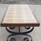Antique vintage coffee table with glazed earthenware top