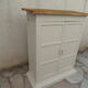 Meuble, buffet peint en beige, plateau en bois brut