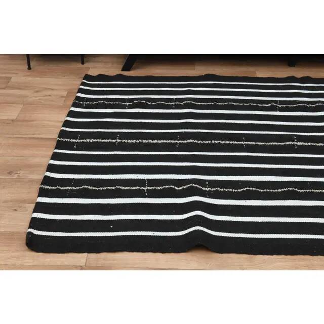 Striped Kilim Black White Vintage Handmade Area Rug  148x261