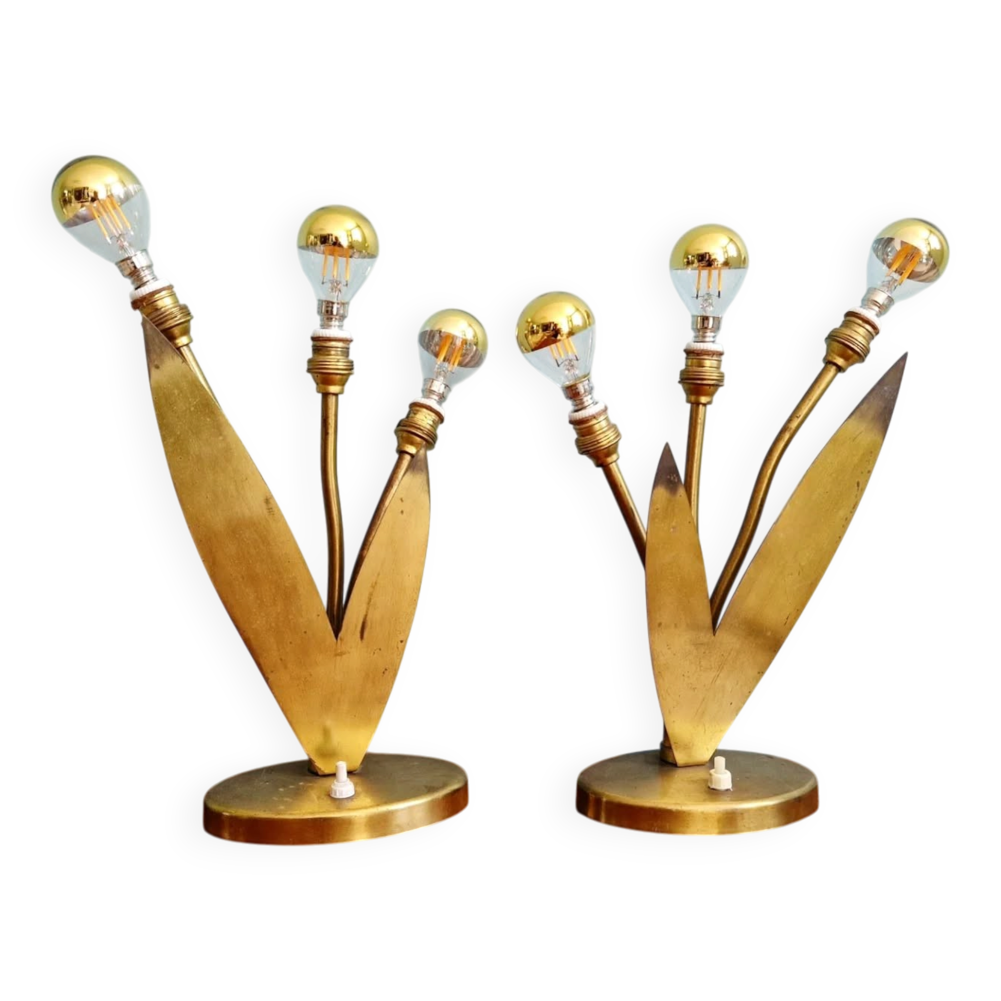 Paire de lampes florales en laiton, Mid-Century, années 1950-60