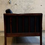 Black 3 seat leather sofa, Denmark 80/90