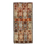 Light Green & Orange Tribal Turkish Kilim Rug, 141x305Cm