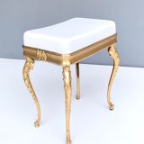 Midcentury White Plastic Seat Ottoman with Cast Brass Legs, Italy