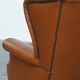 Cognac-Colored Cowhide Leather Wingback Chair in English Style