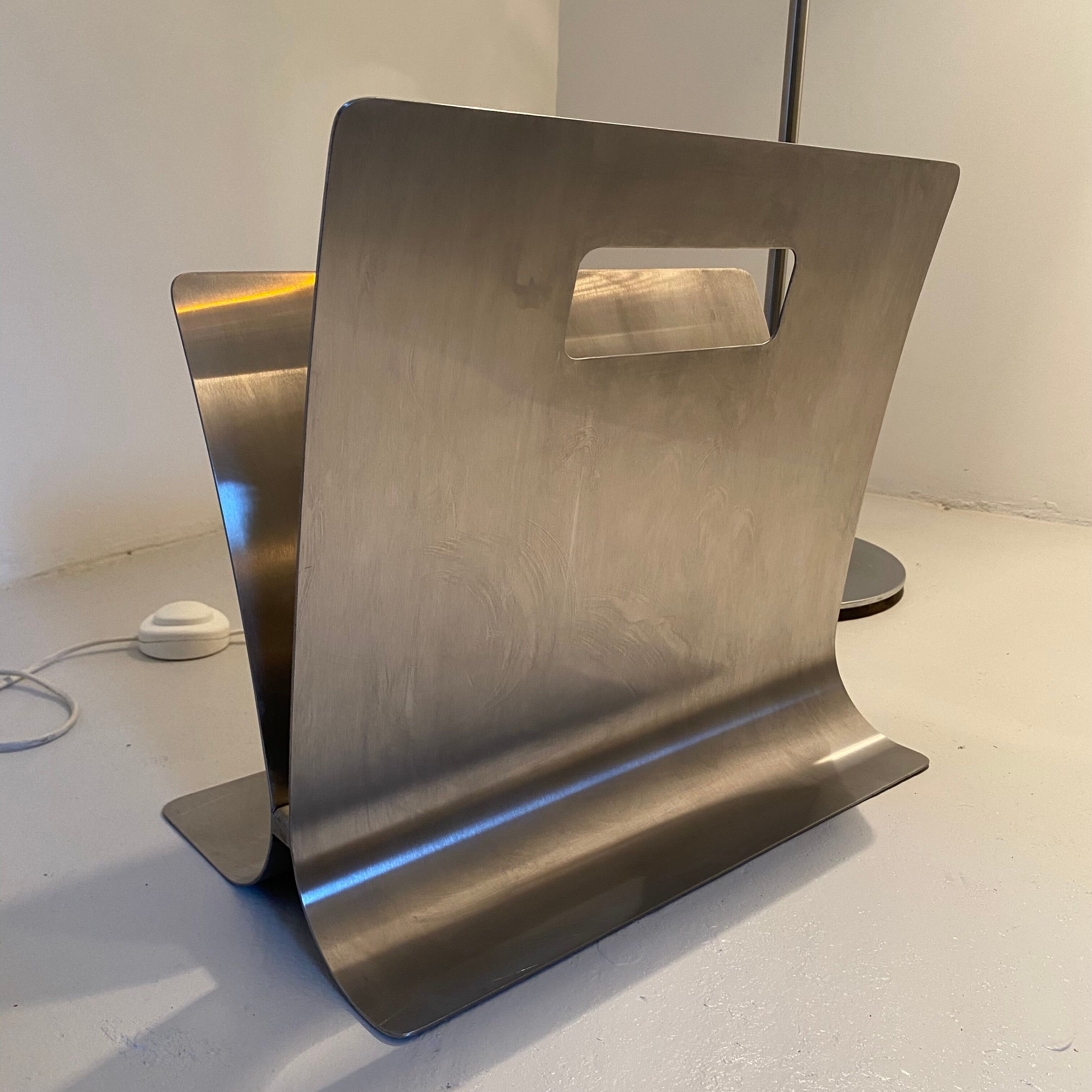 François Monnet design magazine rack, Monnet editions, manufactured by Uginox 1972