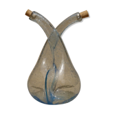 Huilier vinaigrier en verre bullé bleu estampillé Biot
