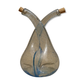 Vinegar oil in blue bubble glass stamped Biot