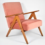 Original vintage armchair compas, restored, 1960s, velvet, pink