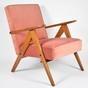Original vintage armchair compas, restored, 1960s, velvet, pink