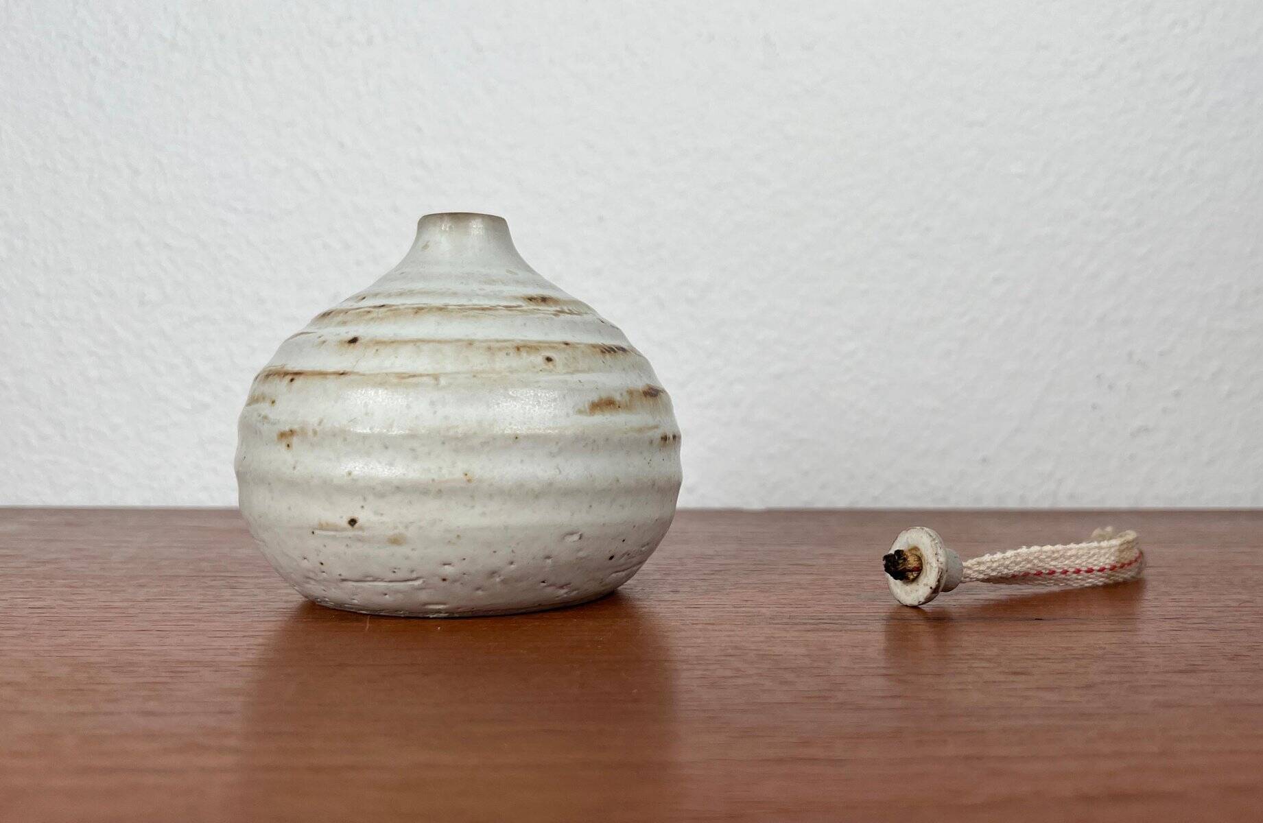 Mid-century modern pottery oil lamp by Ulla Nilsson for Arvika, 1960s.