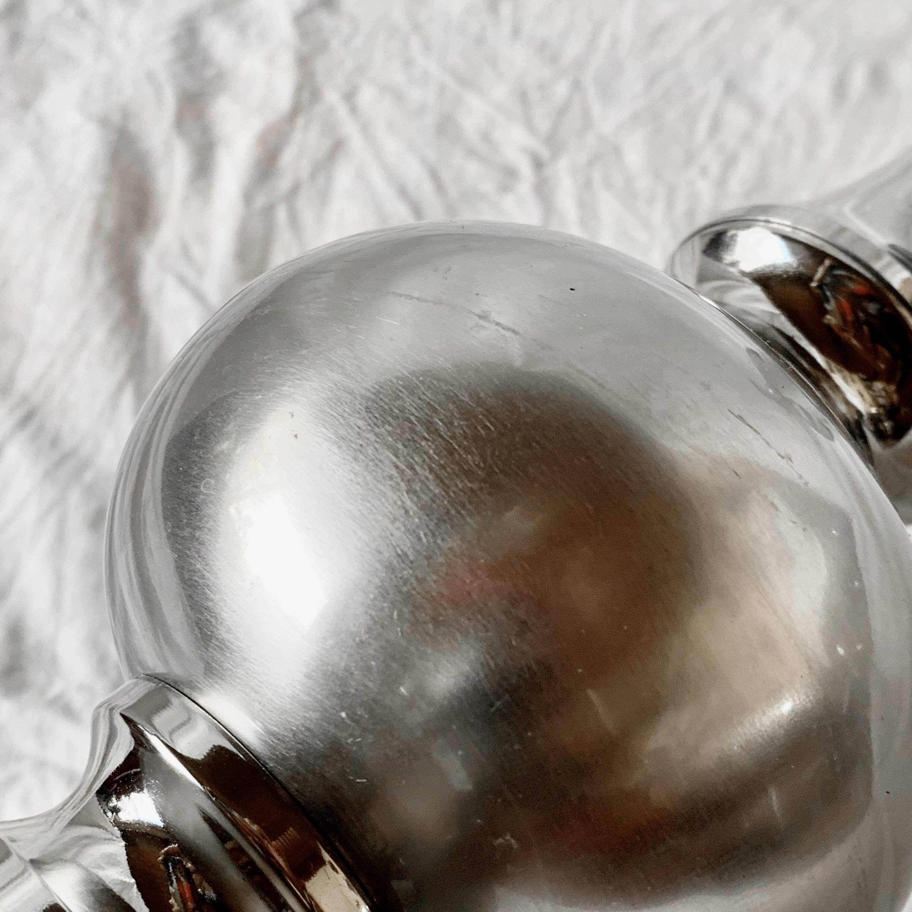 Large vintage floor lamp base in chrome metal and brushed aluminum