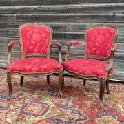 Pair of armchairs in natural wood style Louis XV XIXth century