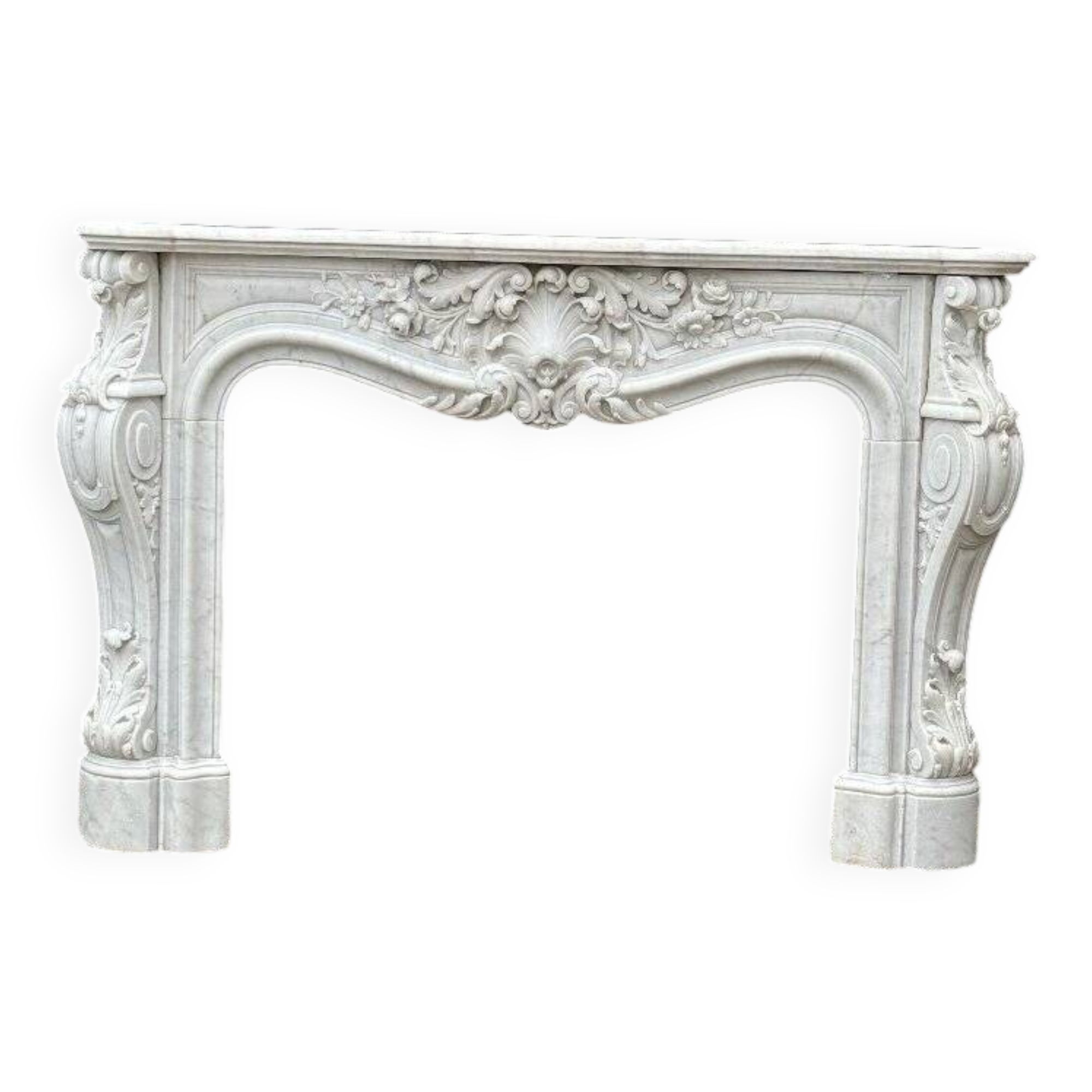 Imposing louis xv style fireplace in white carrara marble circa 1880