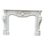 Imposing louis xv style fireplace in white carrara marble circa 1880