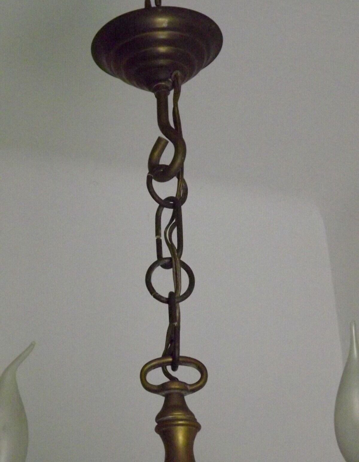 Vintage French 6 Light Heavy Brass Flemish Style Chandelier Card Drips 4050