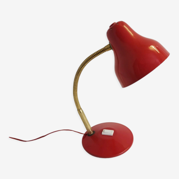 Lampe de bureau rouge vintage années 60 en métal avec bras articulé