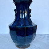 Large blue glazed ceramic vase