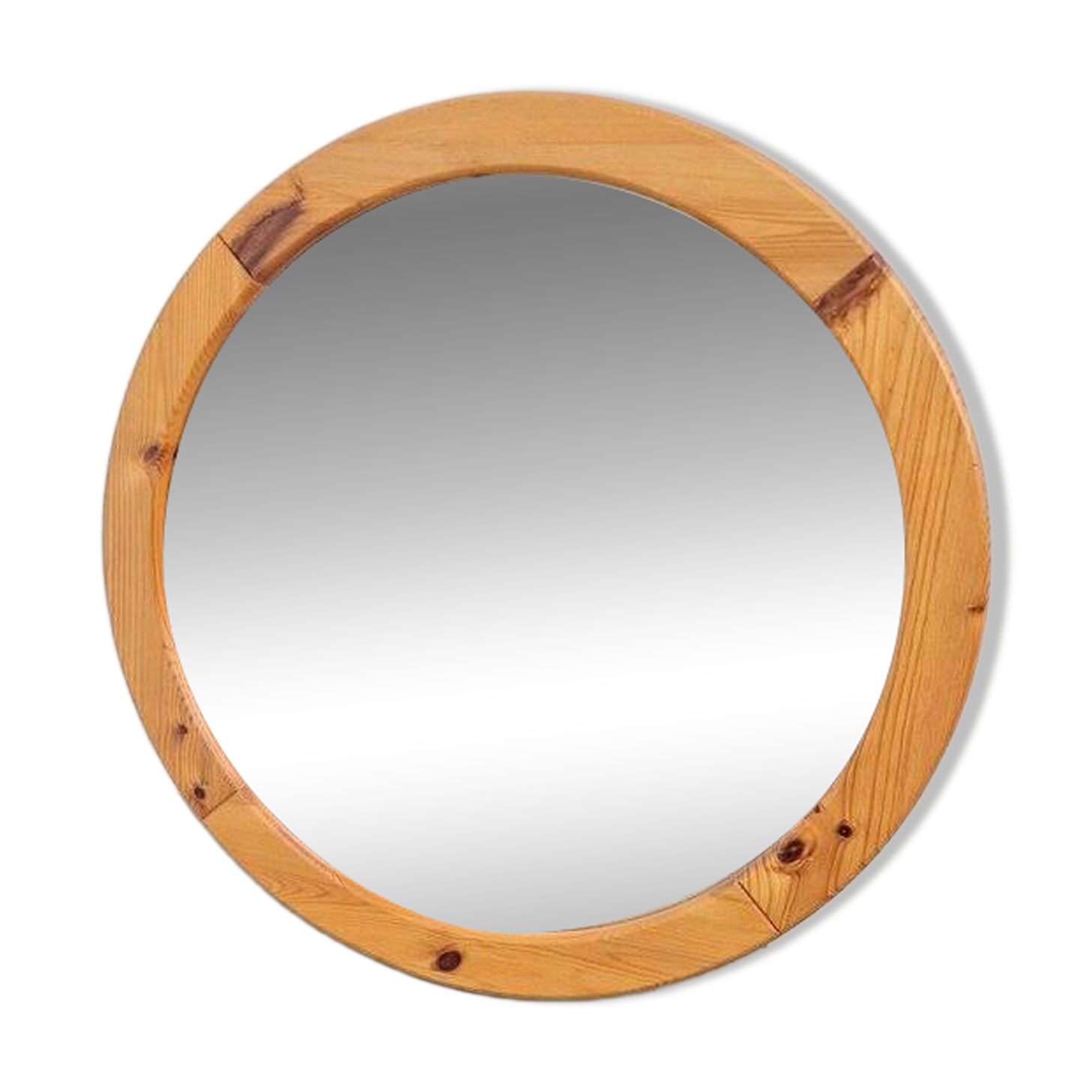 Scandinavian Round Pine Mirror, 1970s