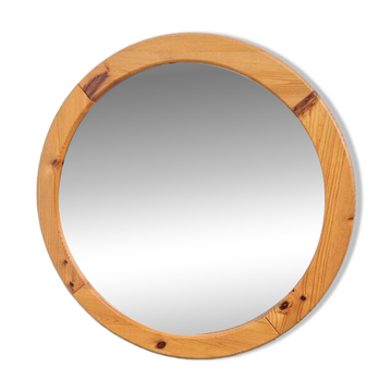 Scandinavian Round Pine Mirror, 1970s