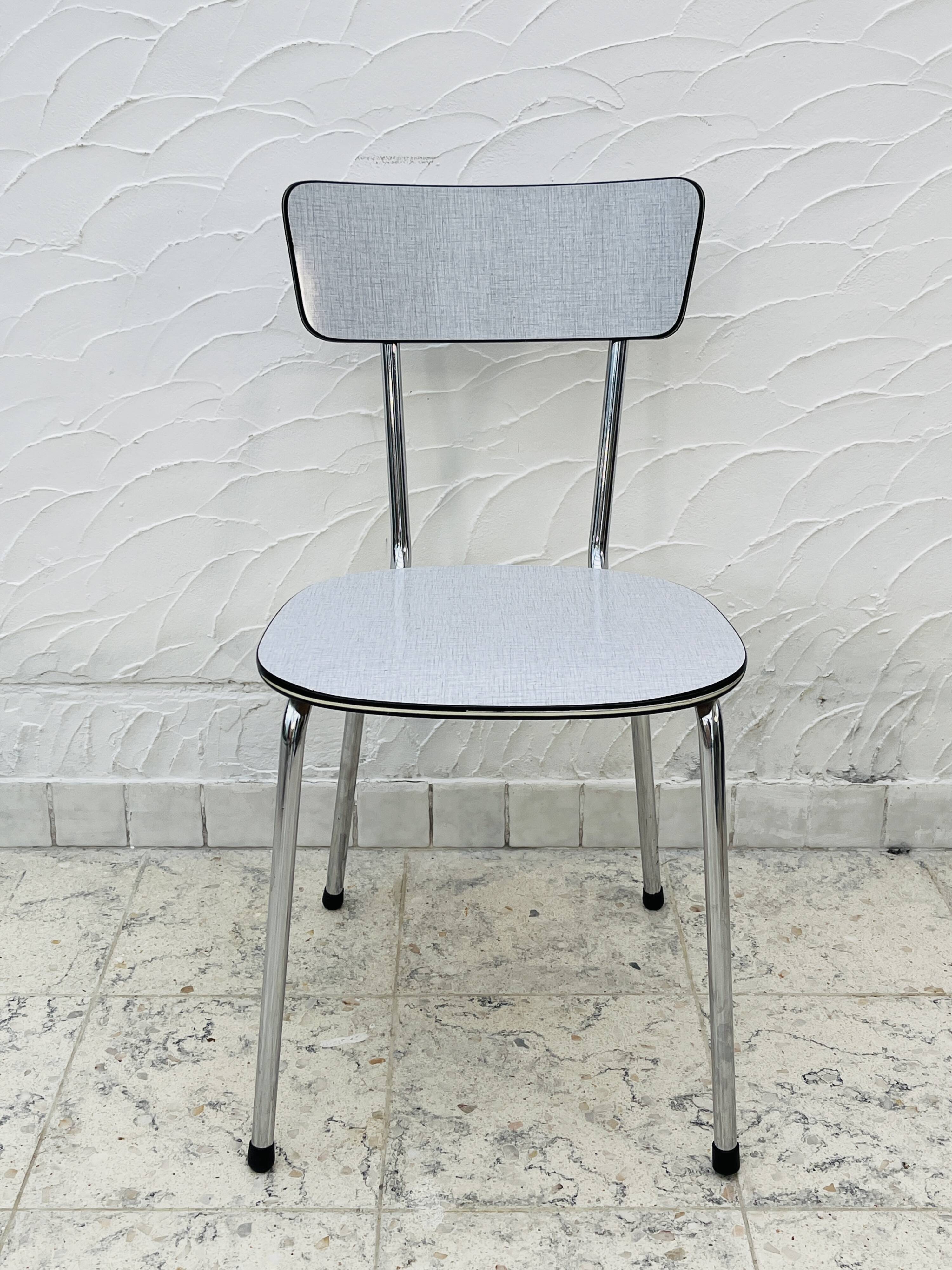 Set of 4 vintage grey chrome Formica kitchen chairs.