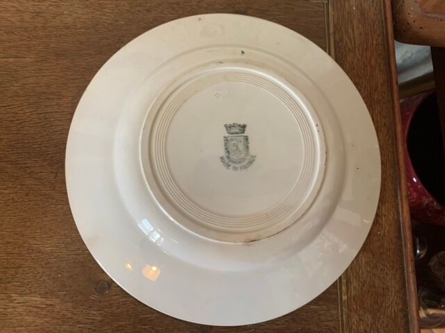 Two collection plates hand-painted rooster pattern signed fab Quimper and wolf mill hamage