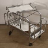 Desserte roulante vintage années 70 en métal chromé et verre miroir