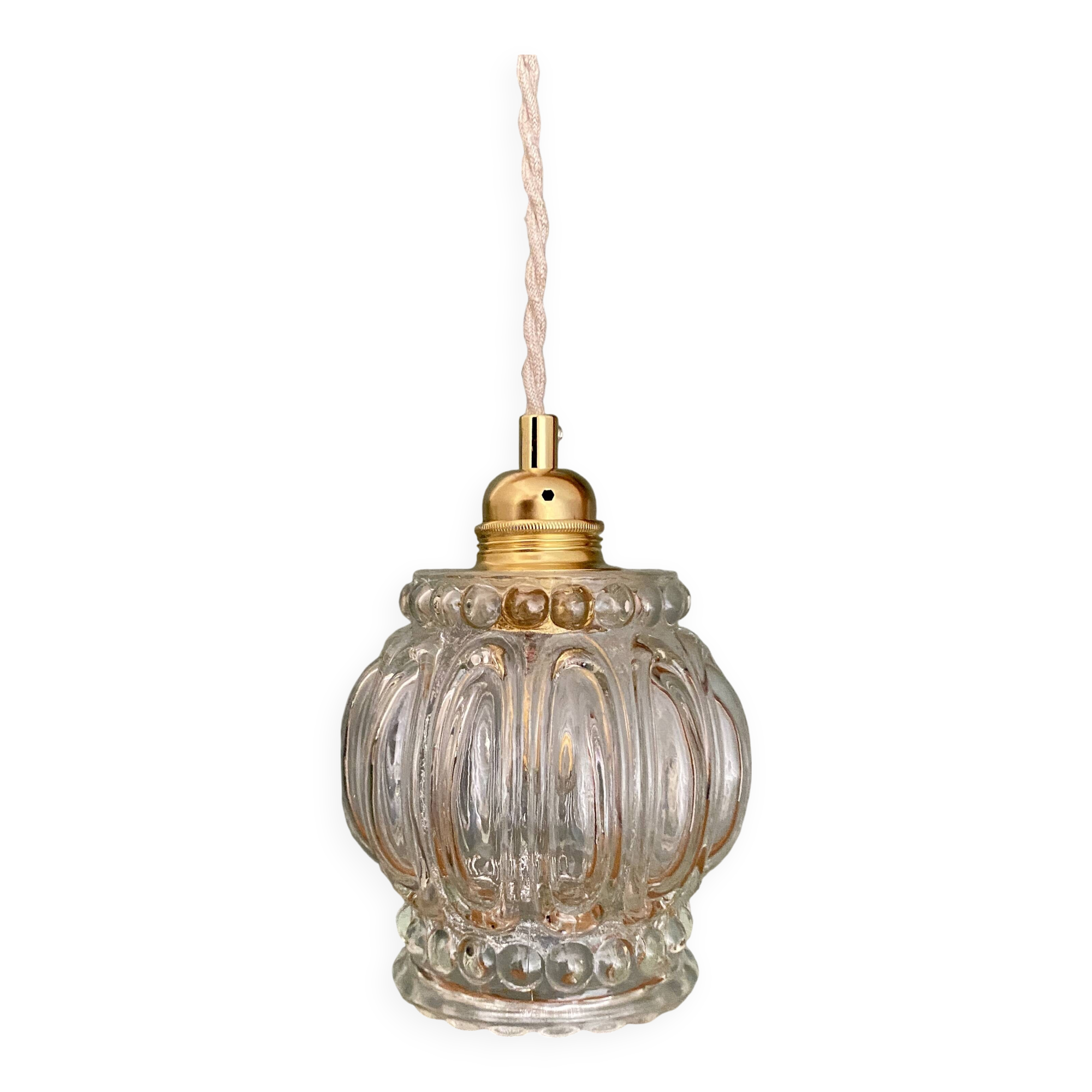 Vintage globe pendant light in transparent bubbled glass